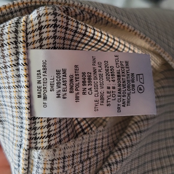 Theory Classic Plaid Skinny Fit Ankle Pant Sz6 - Picture 6 of 11